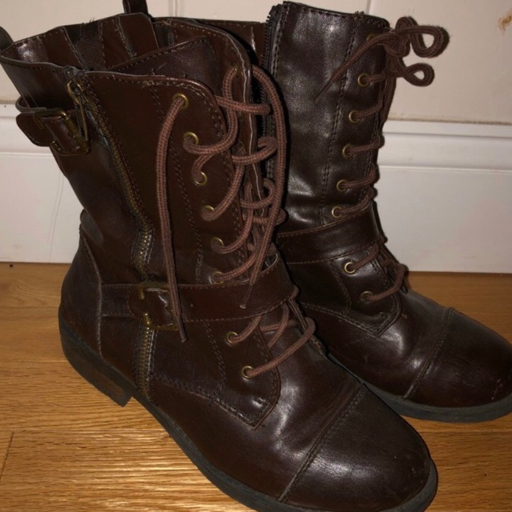 brown combat boots